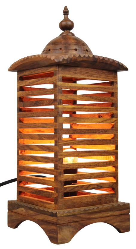Wooden Lamp Bareek Jaali Laal