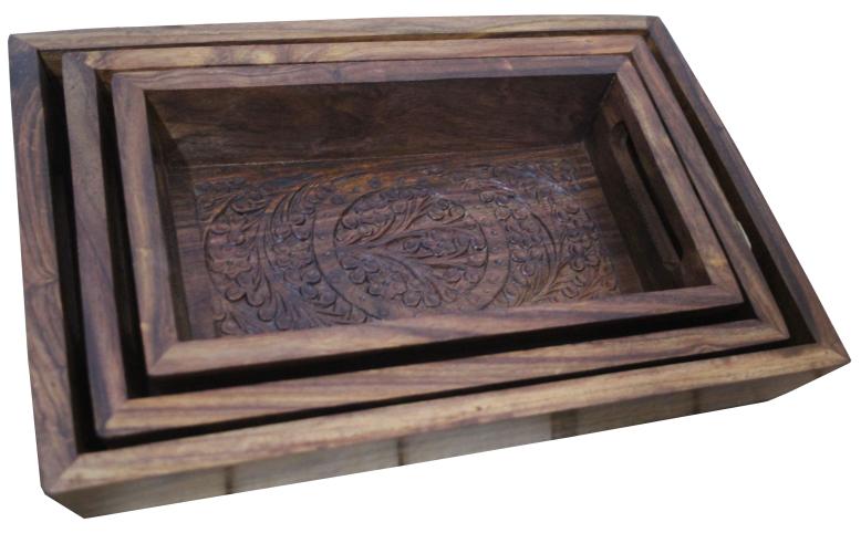 Wooden Tray Carving Set Brass