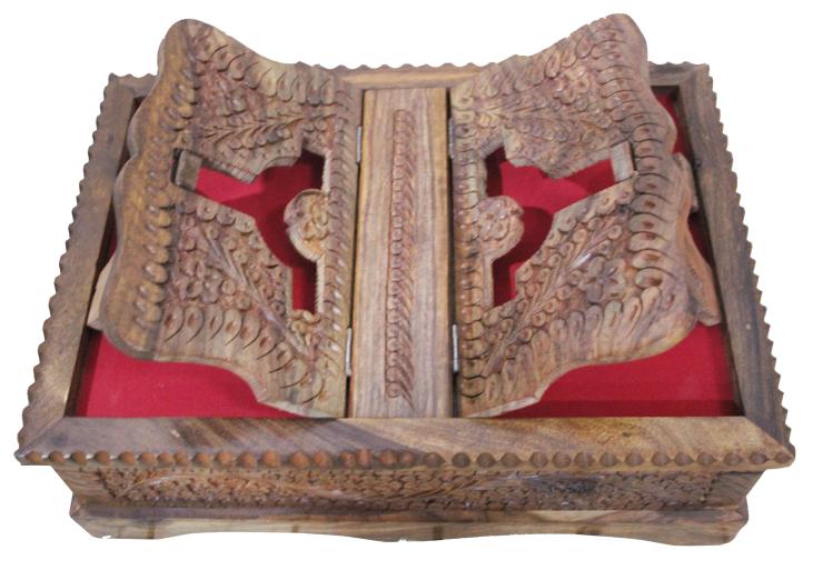 Wooden Carving Box With Built In Rehal Stand (Wooden and Black Colour)