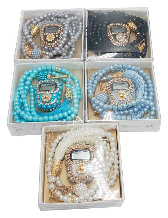 (6 pc)Turkish Digital Tasbih counter with beads in box Gift 3x3 inch